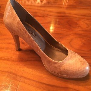 MODA SPANA Nude Snakeskin Leather Platform Heels